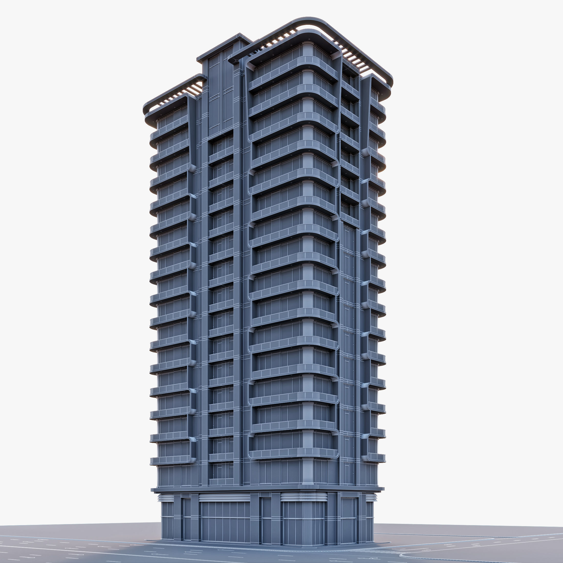 Modern residential building 1 3D model_6
