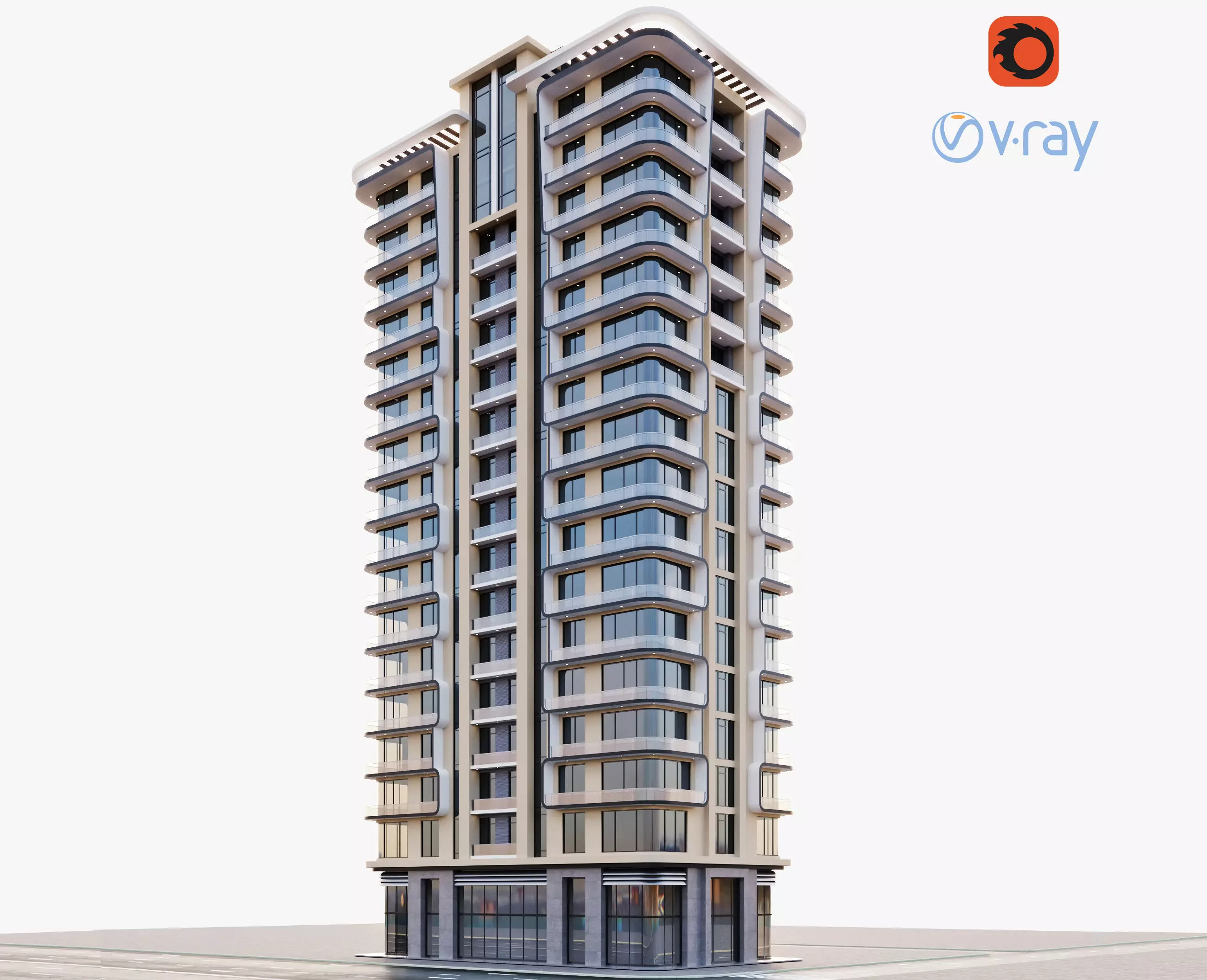 Modern residential building 1 3D model_0