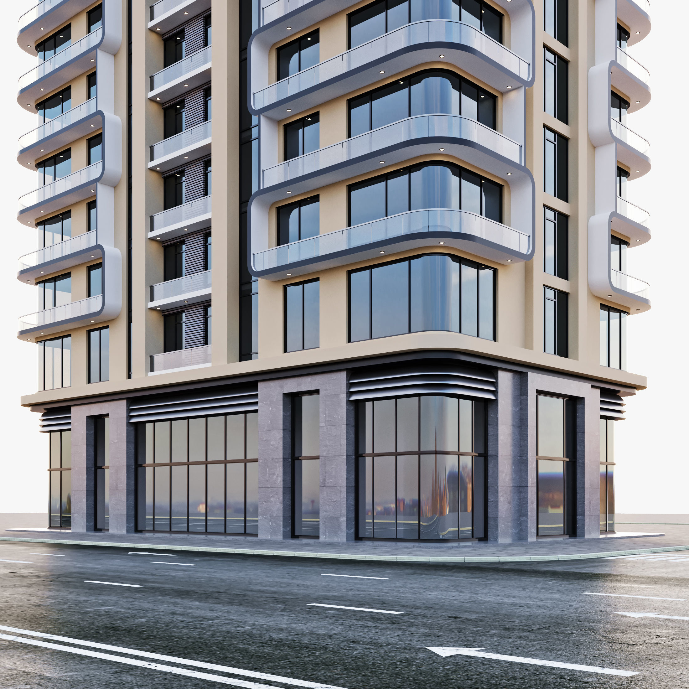 Modern residential building 1 3D model_4