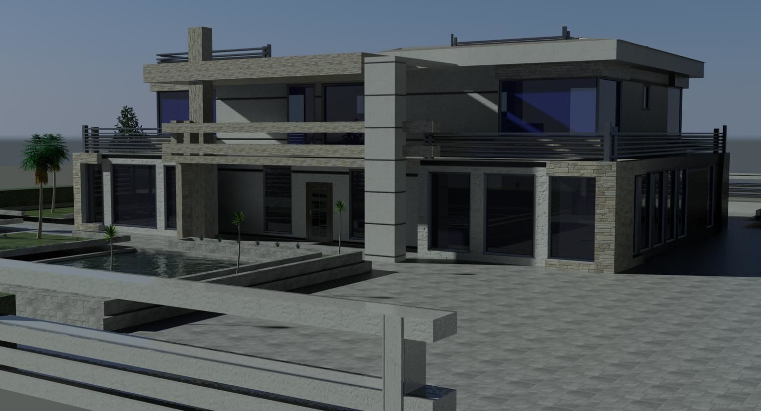 Villa modern house on beach 3D model_3