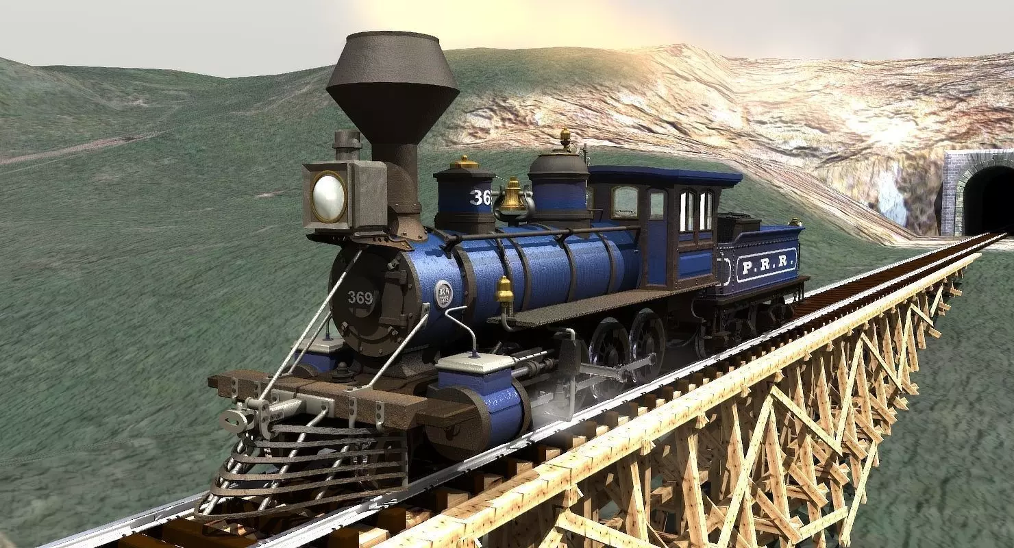 PRR 2-8-0 Steam Locomotive and Tender - Animated 3D model