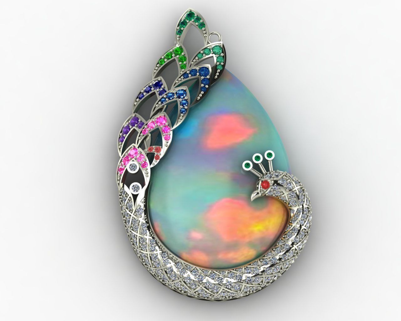 Peacock pendant 3D print model_3