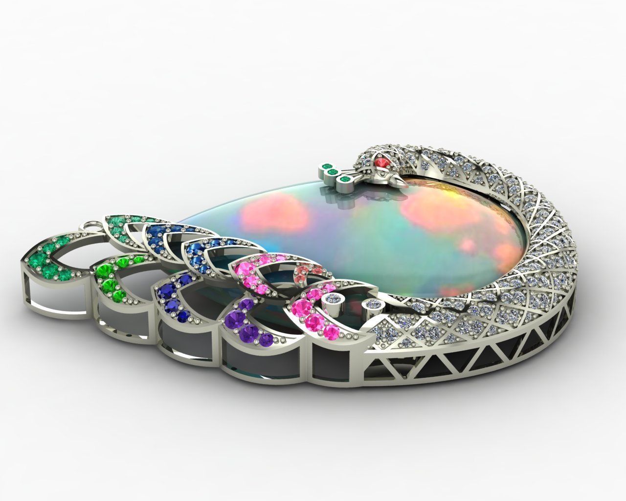 Peacock pendant 3D print model_4