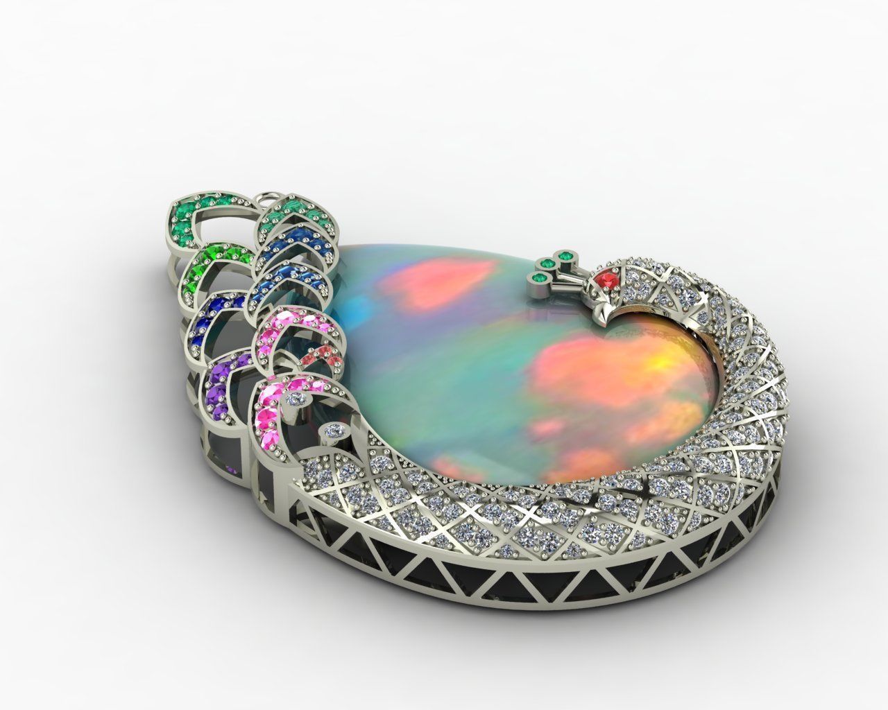 Peacock pendant 3D print model_5