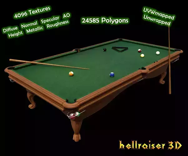Pool Table - PBR - Textured Low-poly 3D model