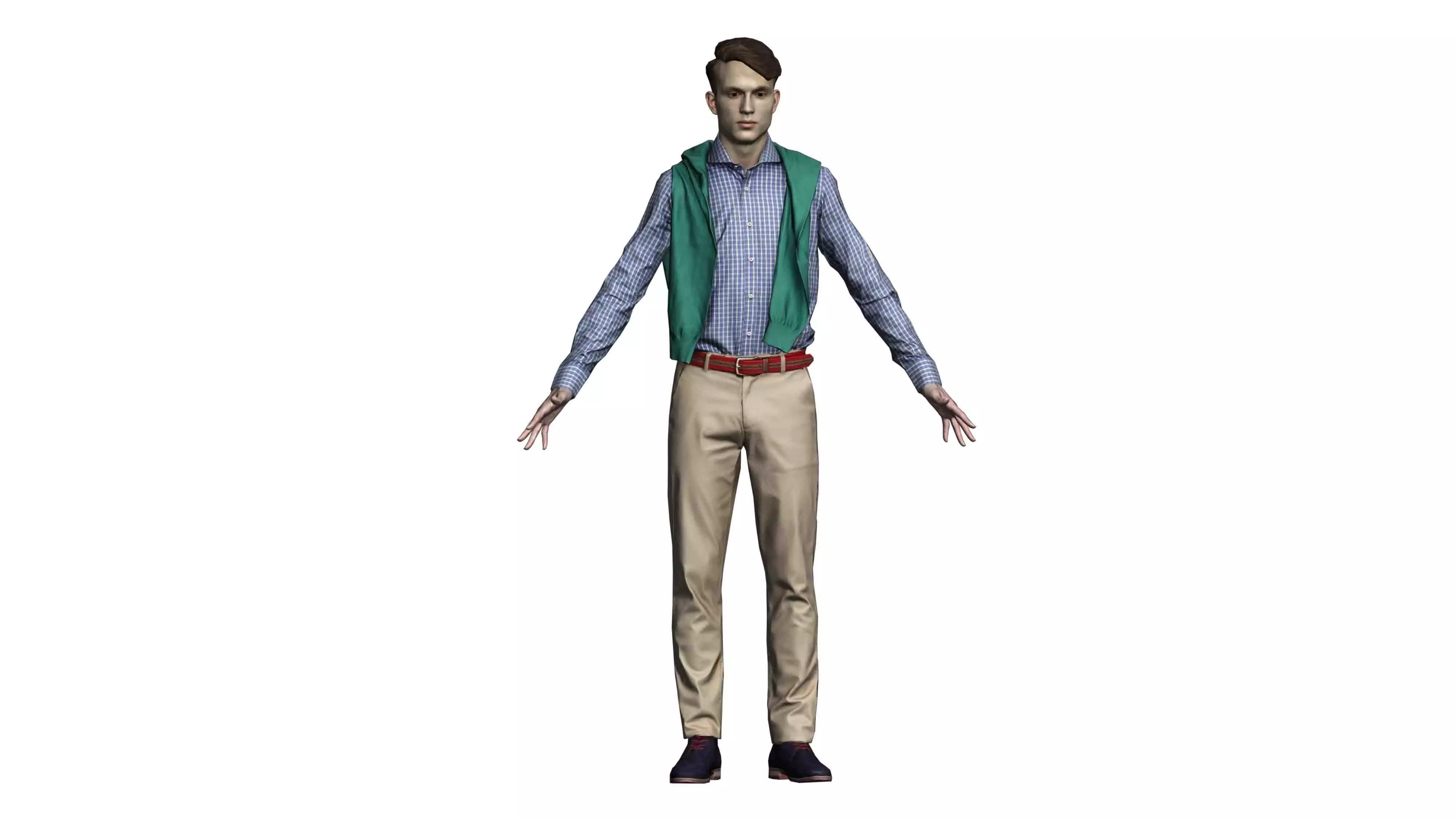 realistic man in vest and tan pants Low-poly 3D model_0
