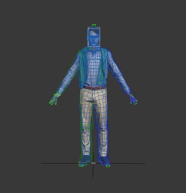 realistic man in vest and tan pants Low-poly 3D model_3