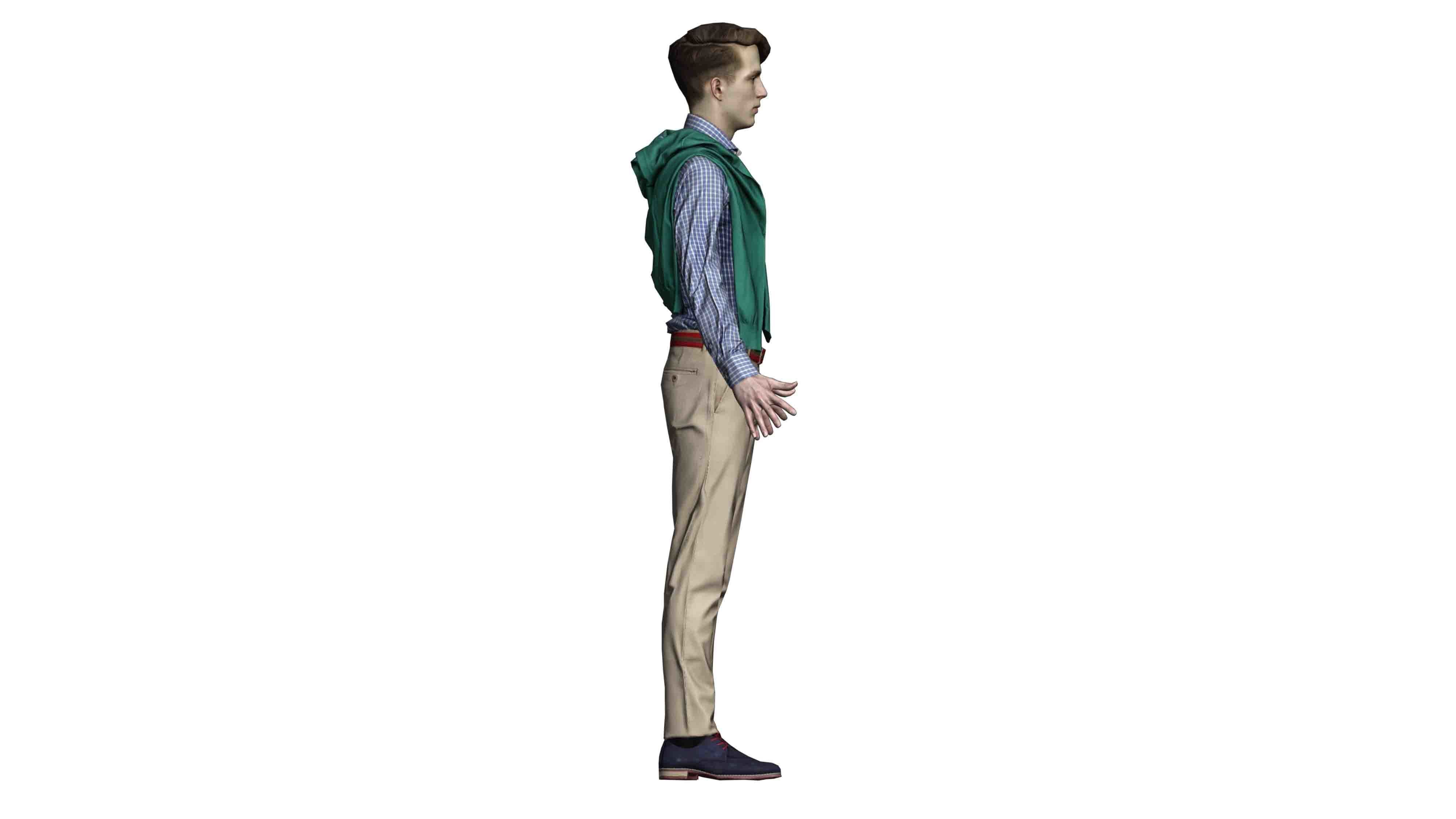realistic man in vest and tan pants Low-poly 3D model_2
