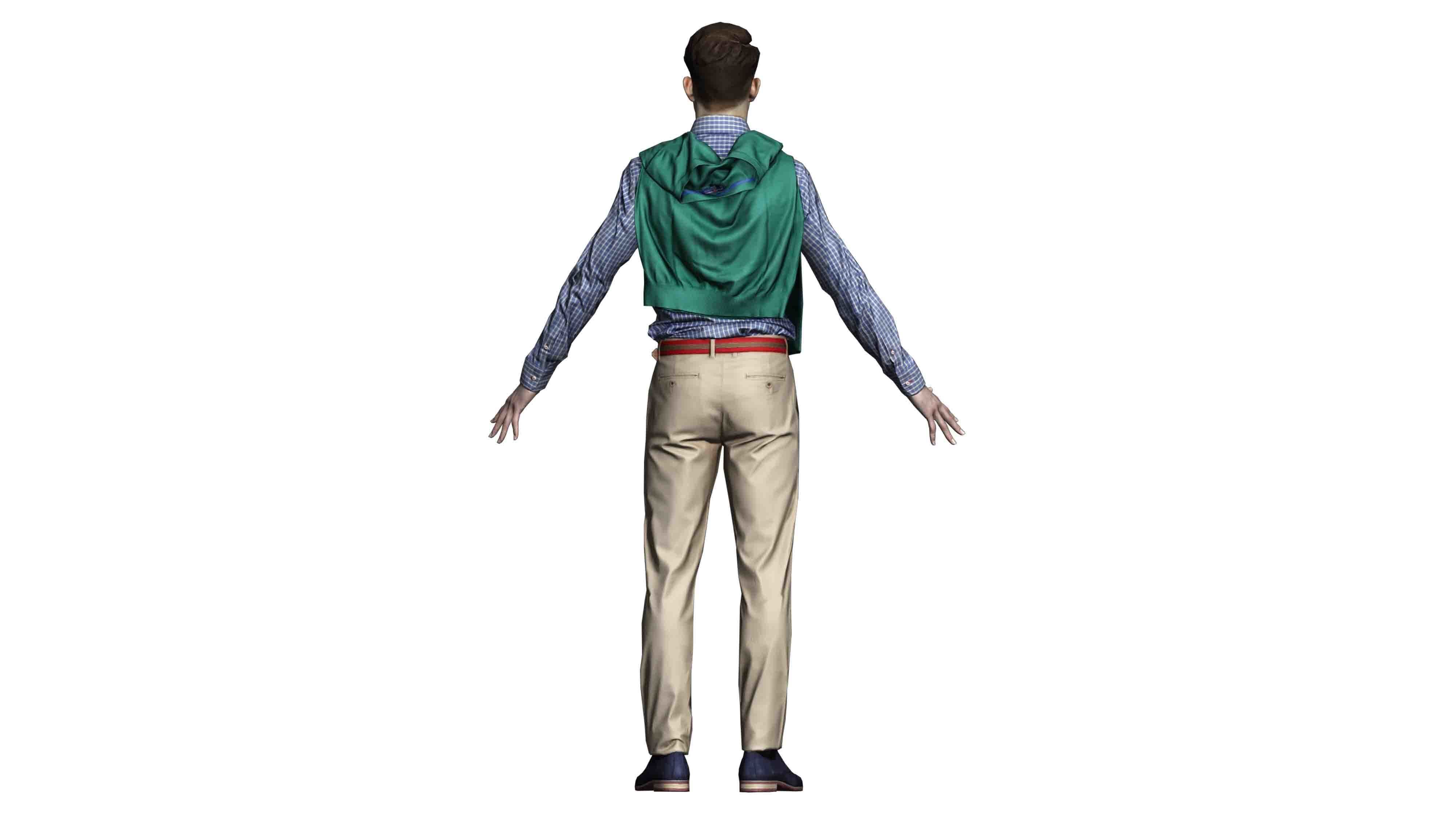 realistic man in vest and tan pants Low-poly 3D model_1