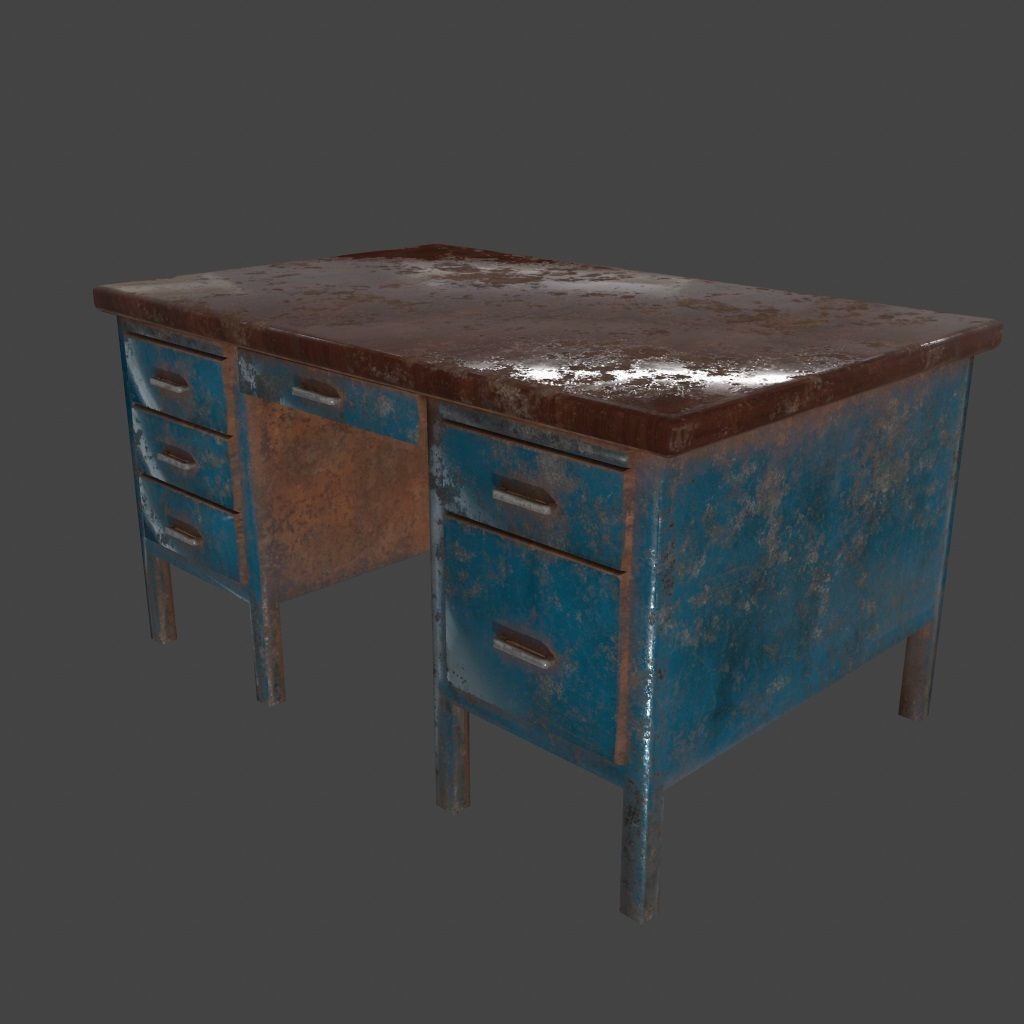 desk 2 metal table with rust Low-poly 3D model_3