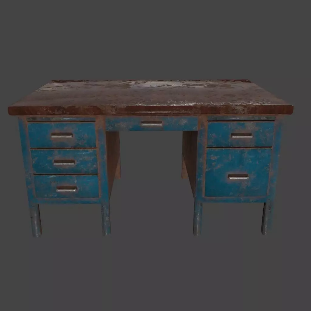 desk 2 metal table with rust Low-poly 3D model_0