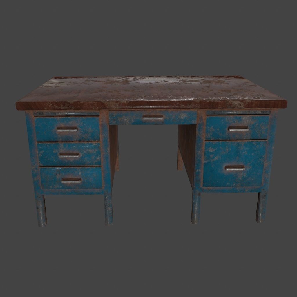 desk 2 metal table with rust Low-poly 3D model_7