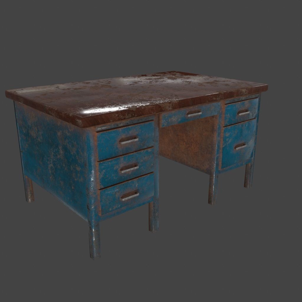 desk 2 metal table with rust Low-poly 3D model_2