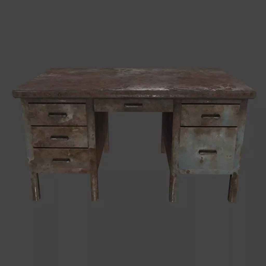 desk 3 rusty with drawers Low-poly 3D model