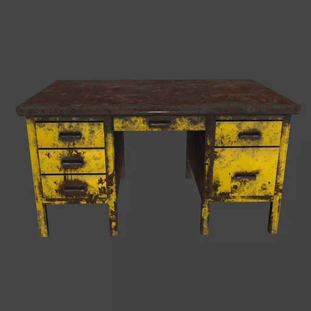 desk 4 old rusty with drawers Low-poly 3D model