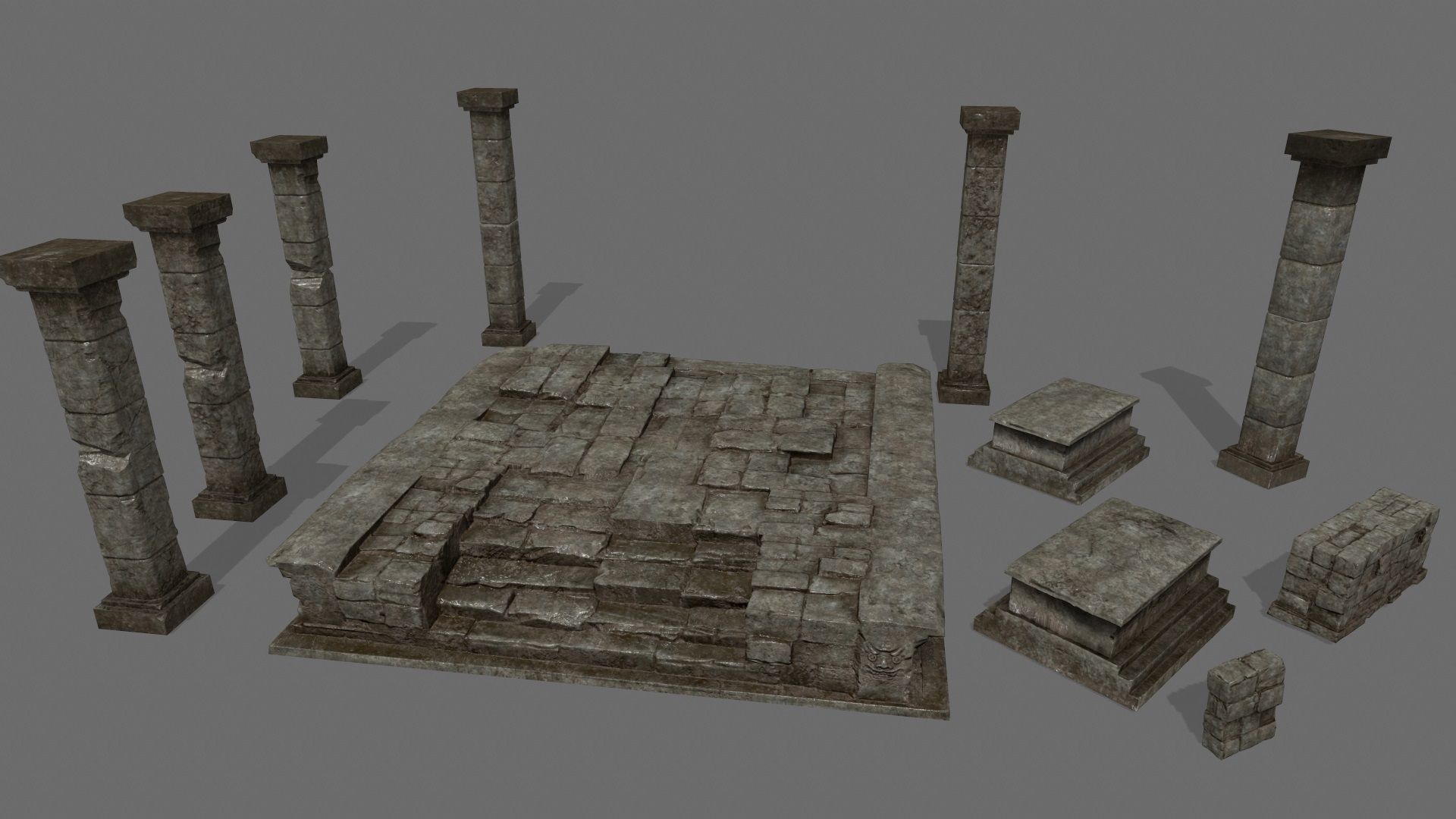 ruin set stone block Low-poly 3D model_1