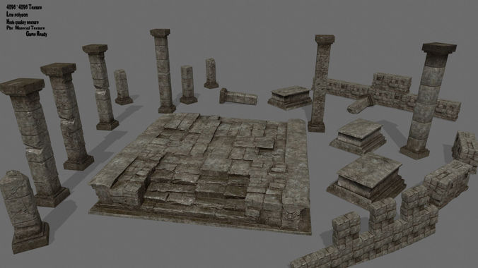 ruin set stone block Low-poly 3D model