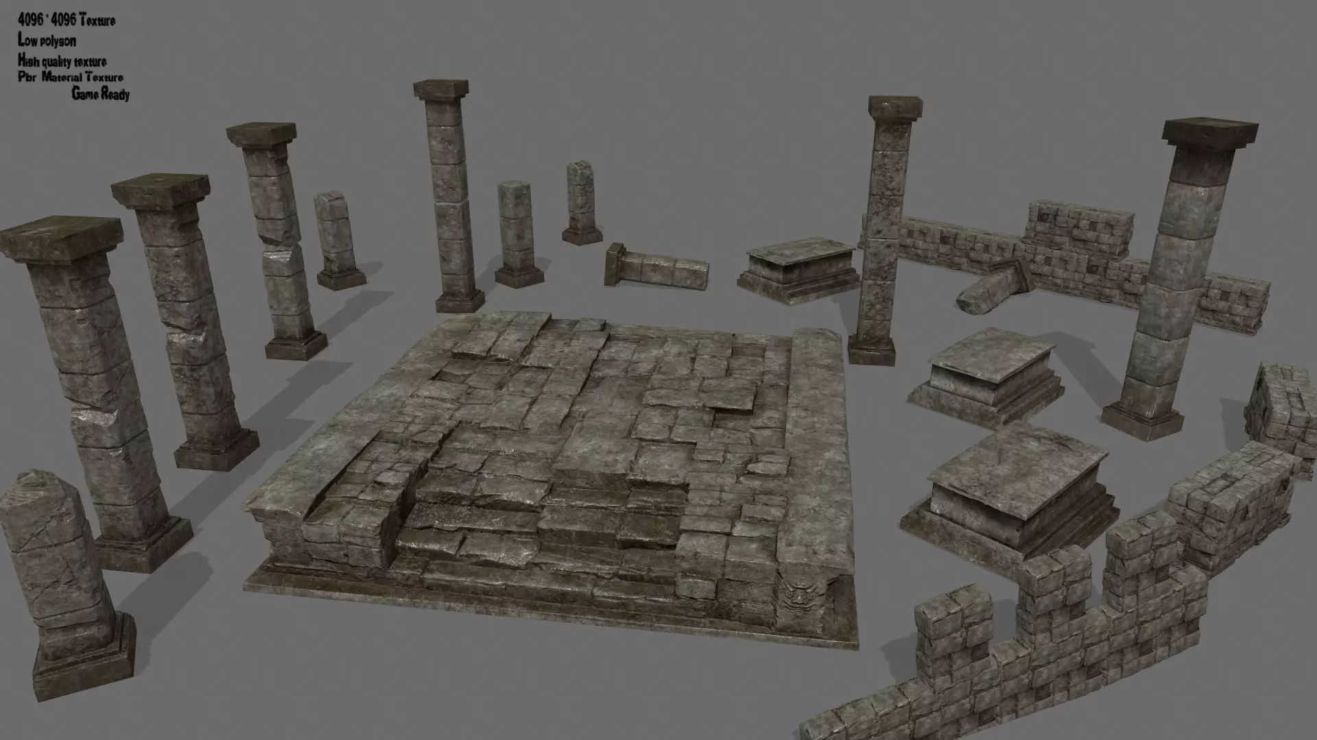 ruin set stone block Low-poly 3D model_0