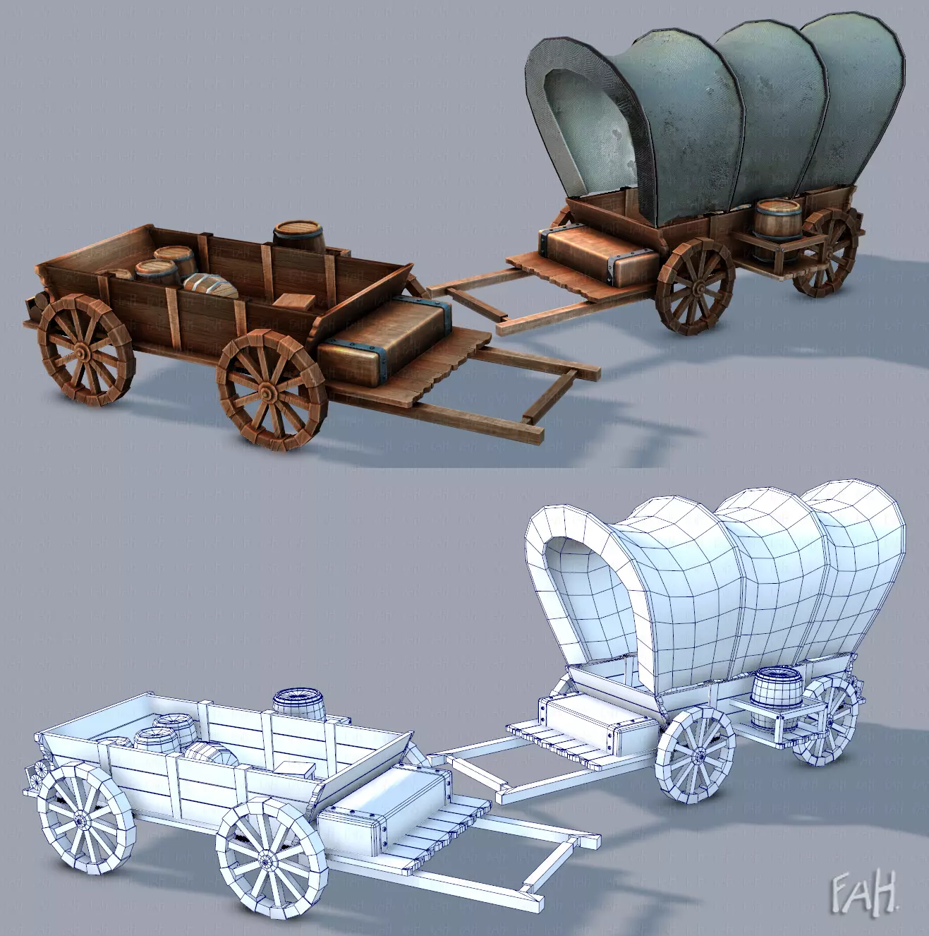 Medieval CartV01 Low-poly 3D model_0
