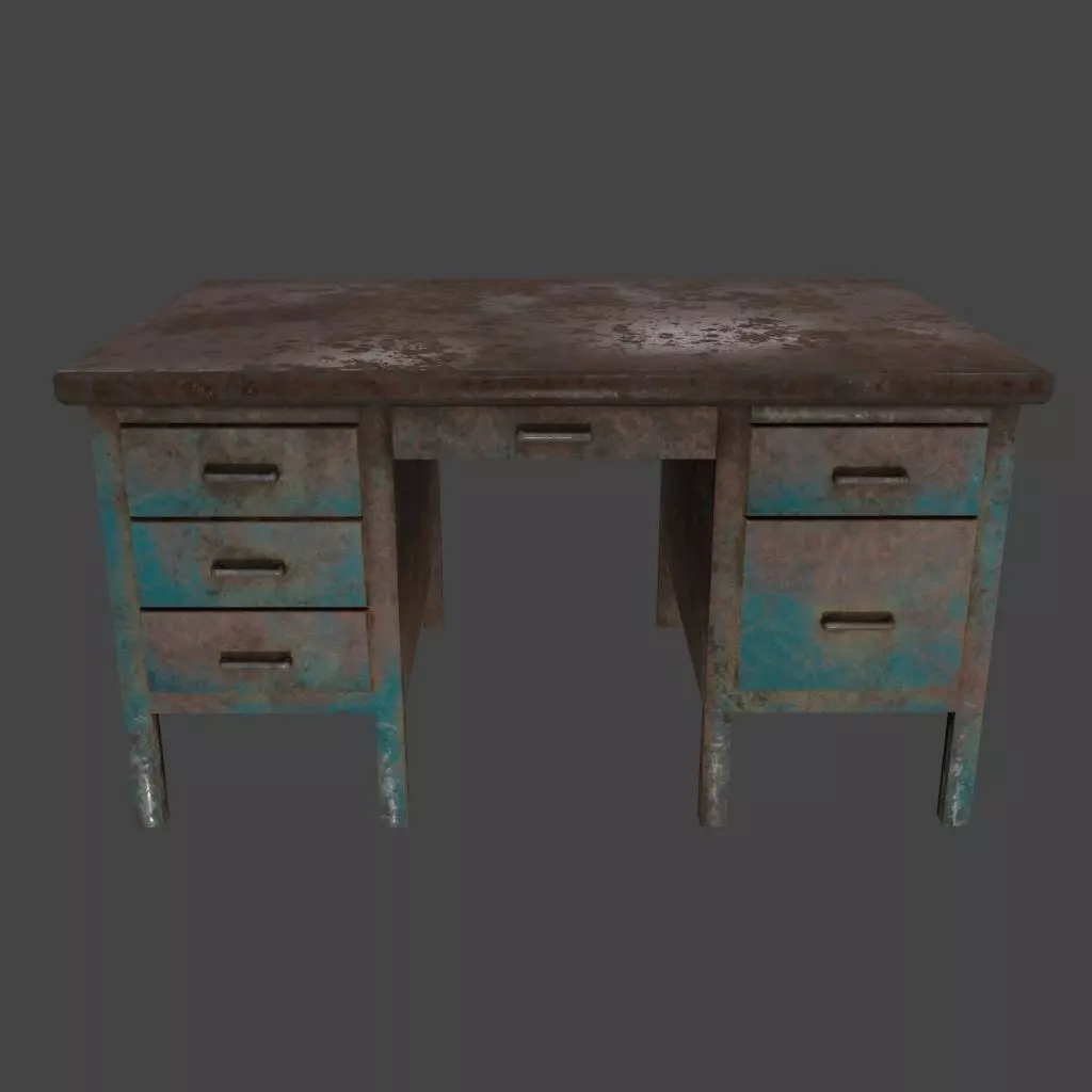 desk 3 rusty with drawers Low-poly 3D model