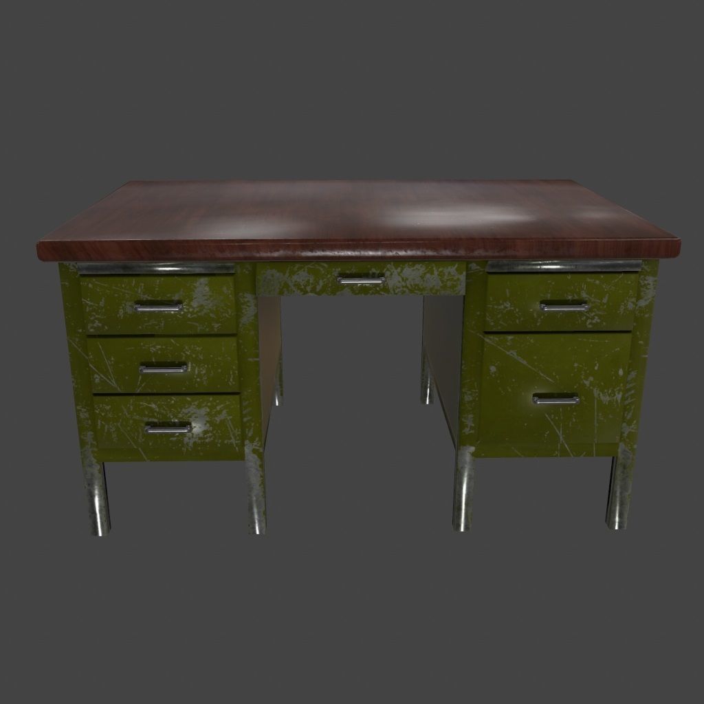 desk 4 with metal legs Low-poly 3D model_6