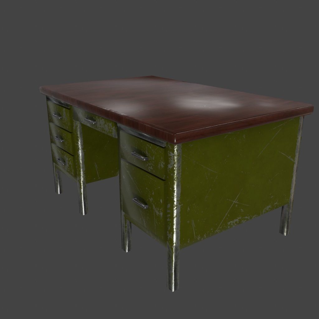 desk 4 with metal legs Low-poly 3D model_9