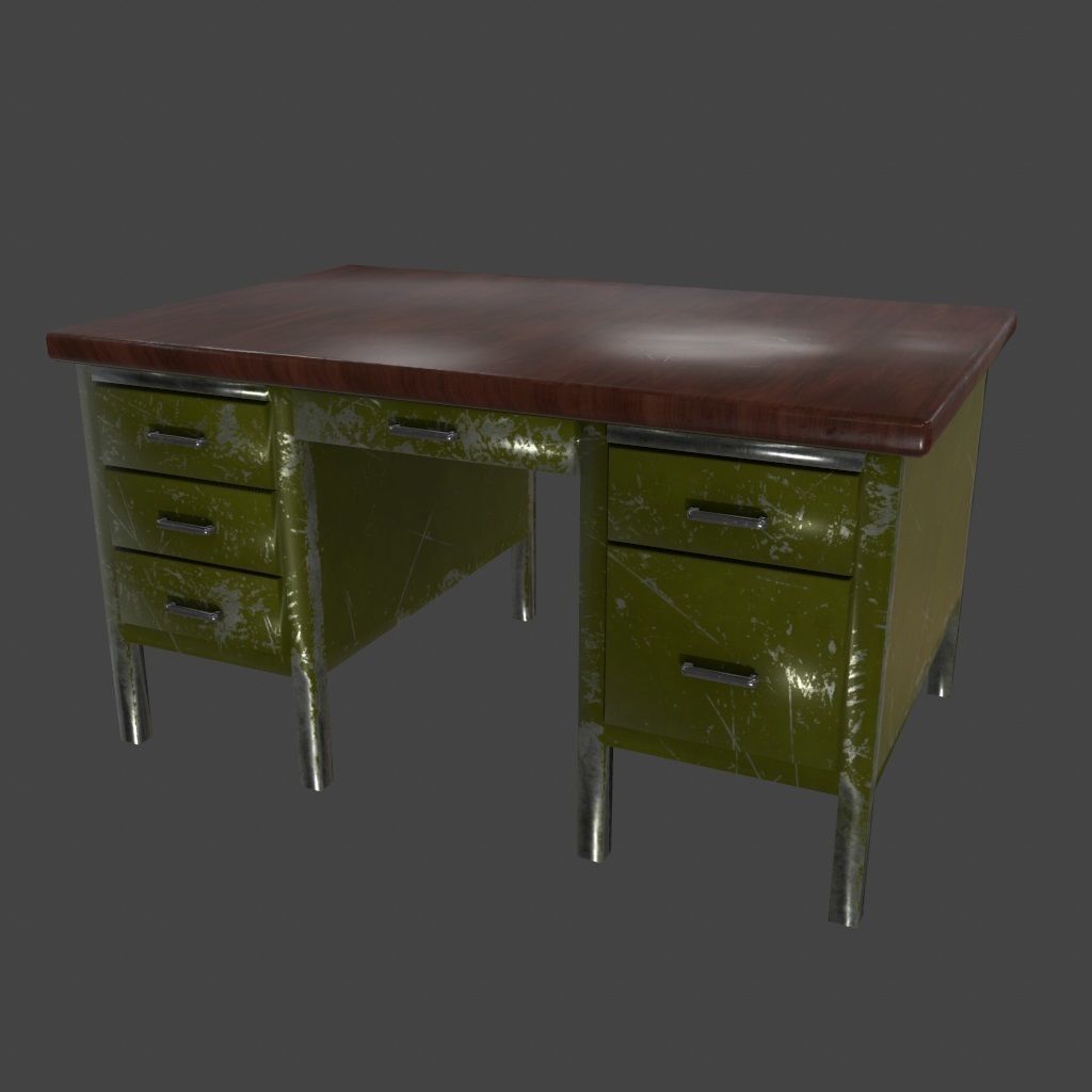 desk 4 with metal legs Low-poly 3D model_5