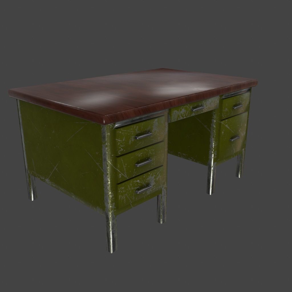 desk 4 with metal legs Low-poly 3D model_1