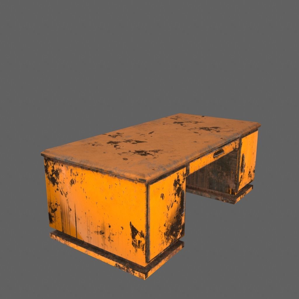 desk 8 orange with rusty drawers Low-poly 3D model_4