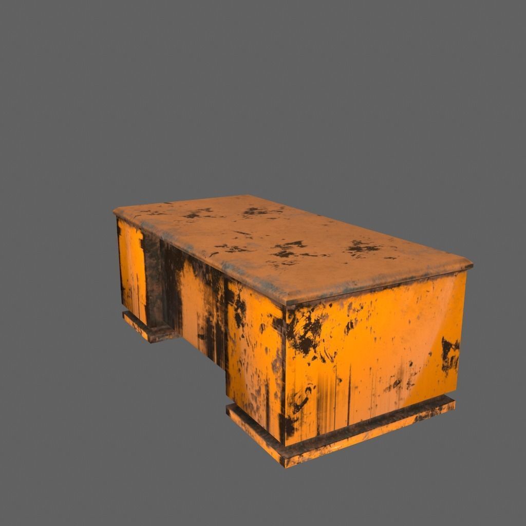 desk 8 orange with rusty drawers Low-poly 3D model_1