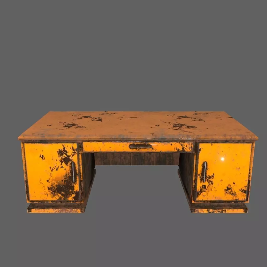 desk 8 orange with rusty drawers Low-poly 3D model_0