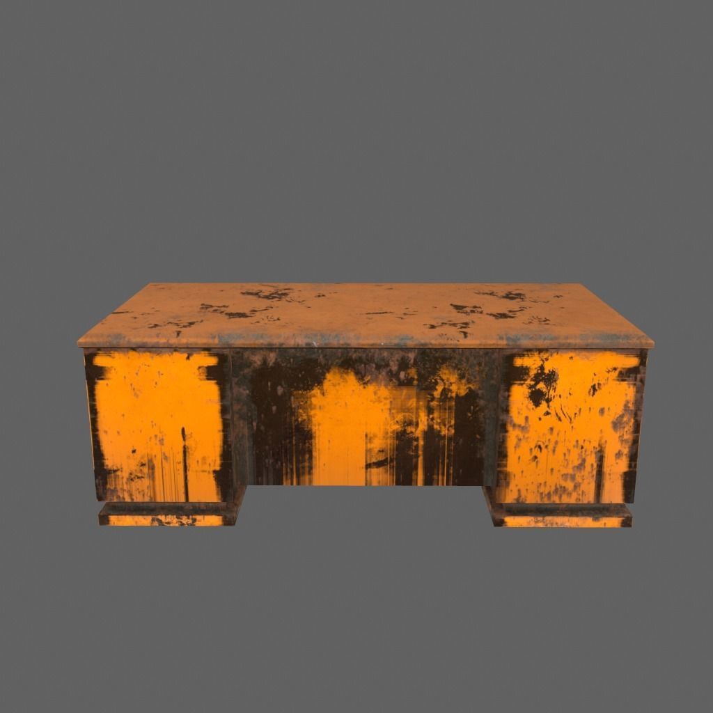 desk 8 orange with rusty drawers Low-poly 3D model_7