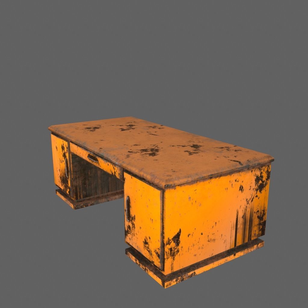 desk 8 orange with rusty drawers Low-poly 3D model_5