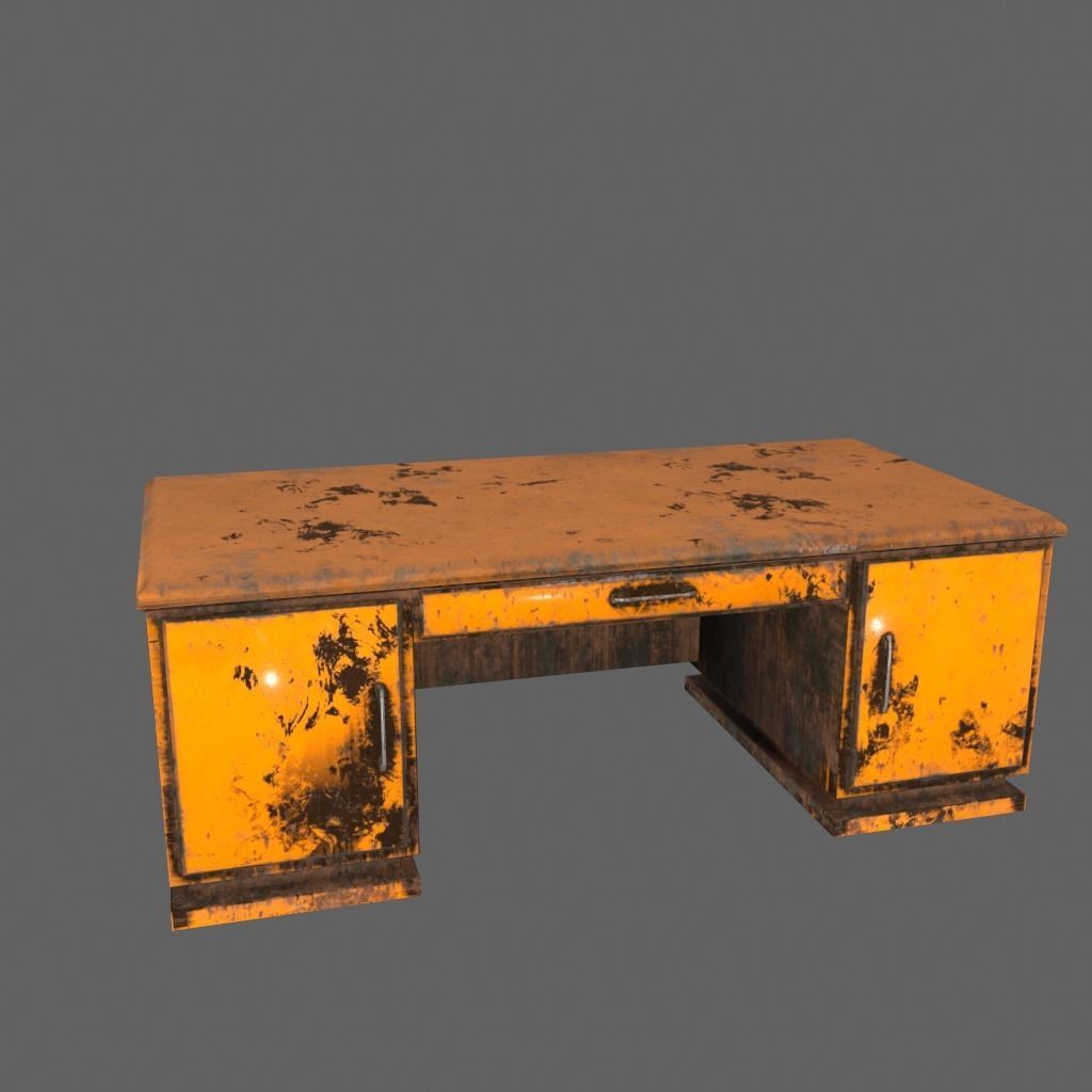 desk 8 orange with rusty drawers Low-poly 3D model_9