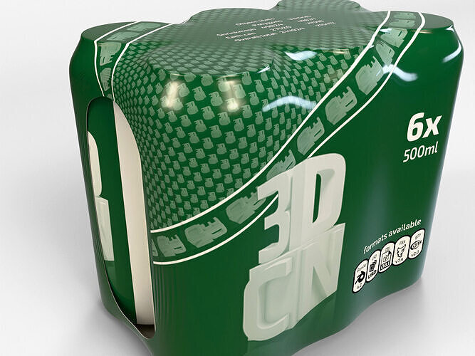 Model of 6x 500ml cans in a plastic shrinkwrap 3D model 7