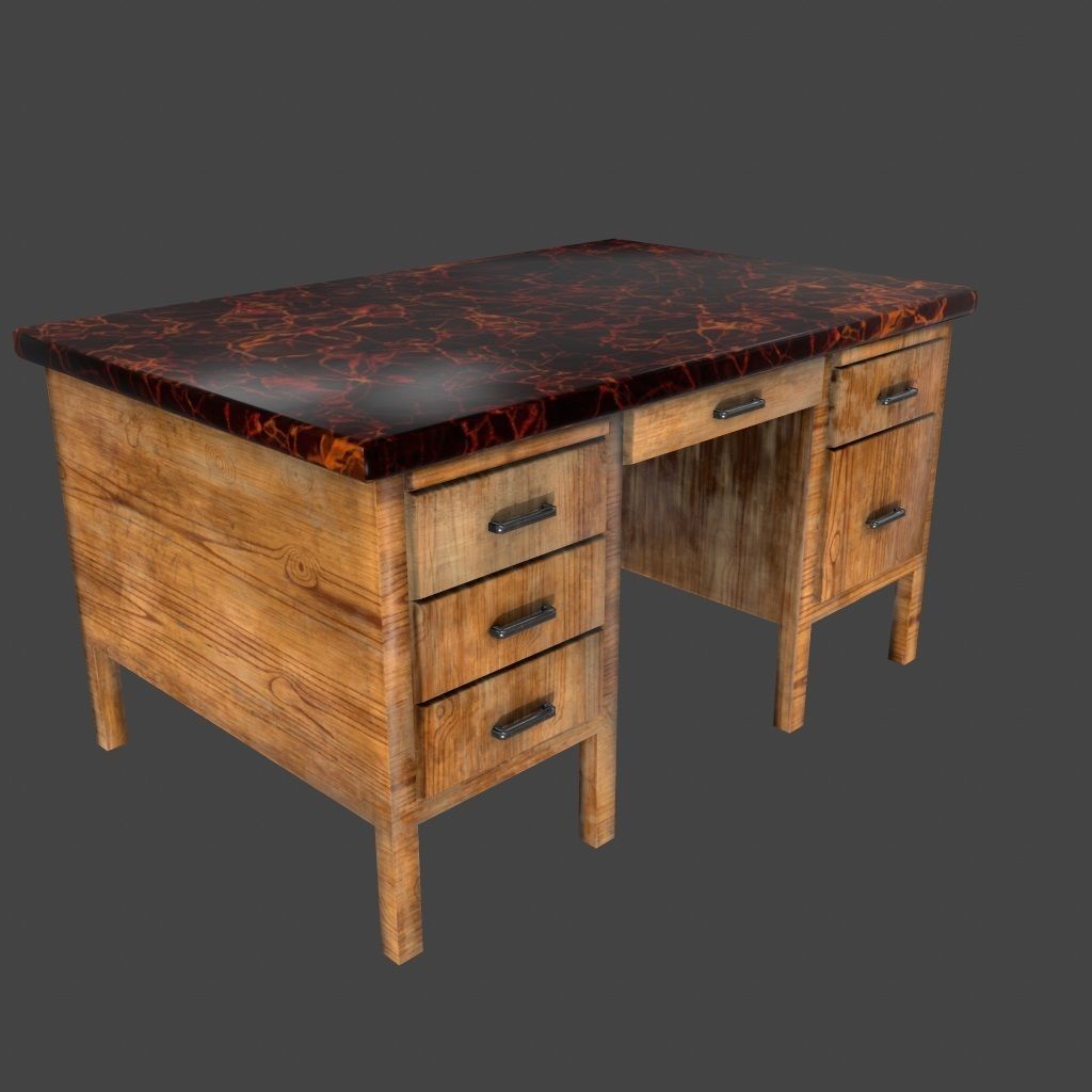 desk 9 with drawers and marble top Low-poly 3D model_1