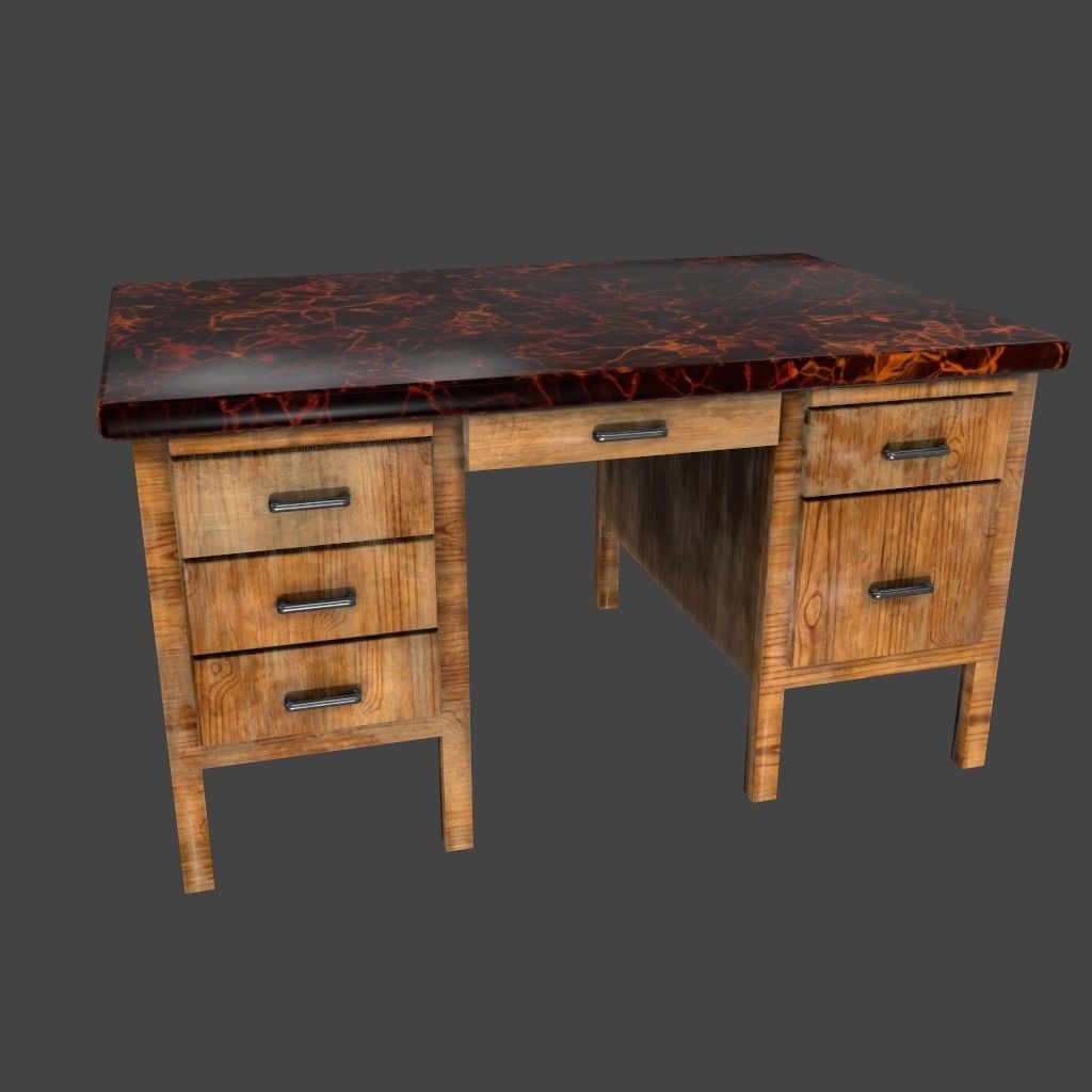 desk 9 with drawers and marble top Low-poly 3D model_6