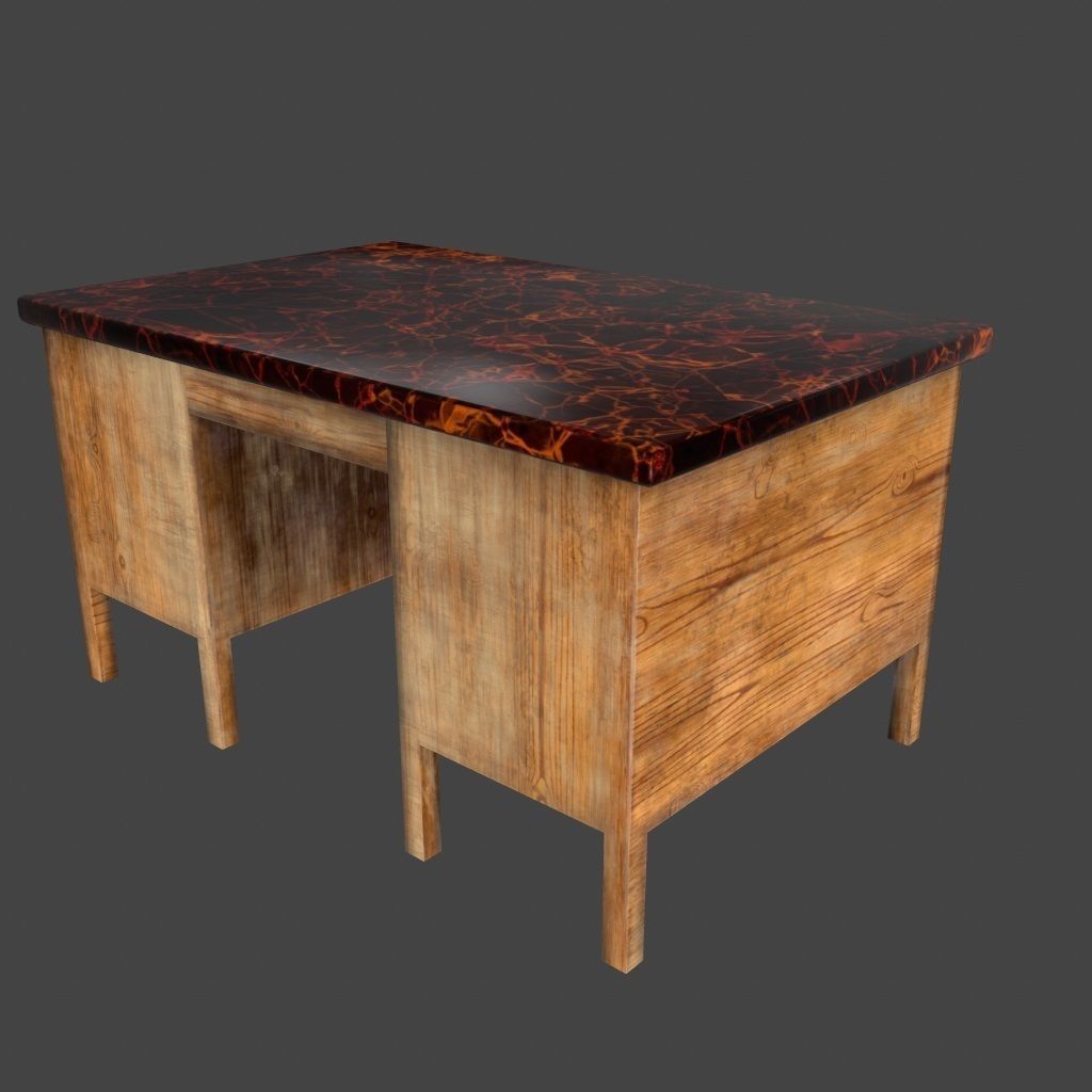 desk 9 with drawers and marble top Low-poly 3D model_5