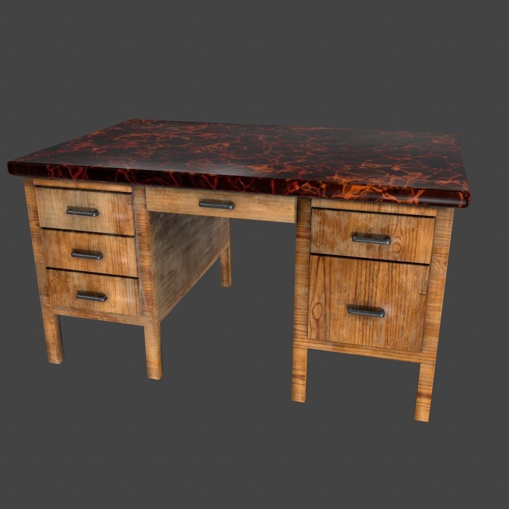 desk 9 with drawers and marble top Low-poly 3D model_4