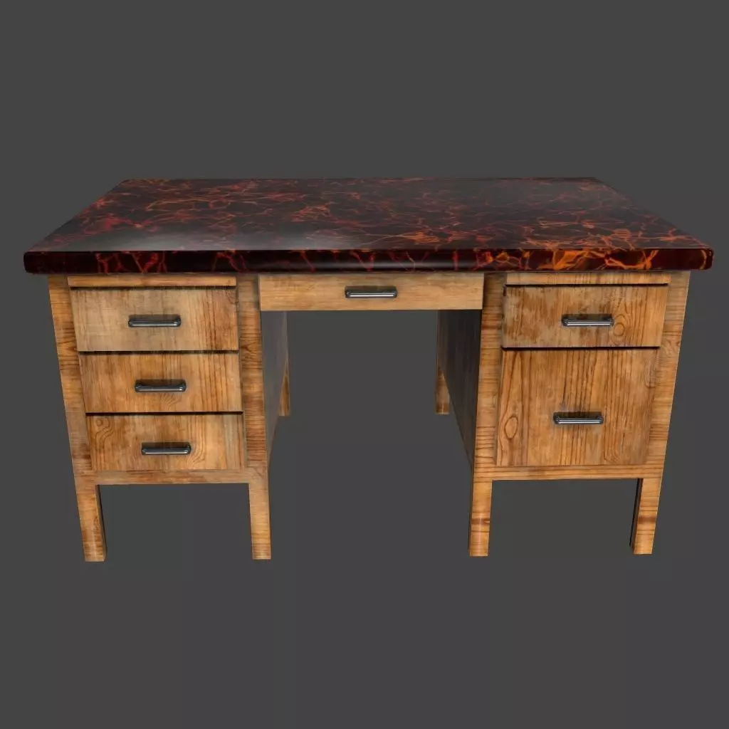desk 9 with drawers and marble top Low-poly 3D model_0