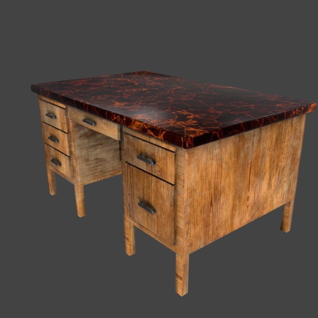 desk 9 with drawers and marble top Low-poly 3D model_3