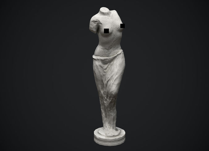 Woman Torso Stone Statue Low-poly 3D model