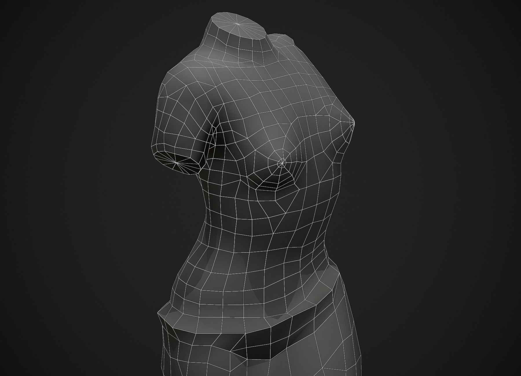 Woman Torso Stone Statue Low-poly 3D model_8