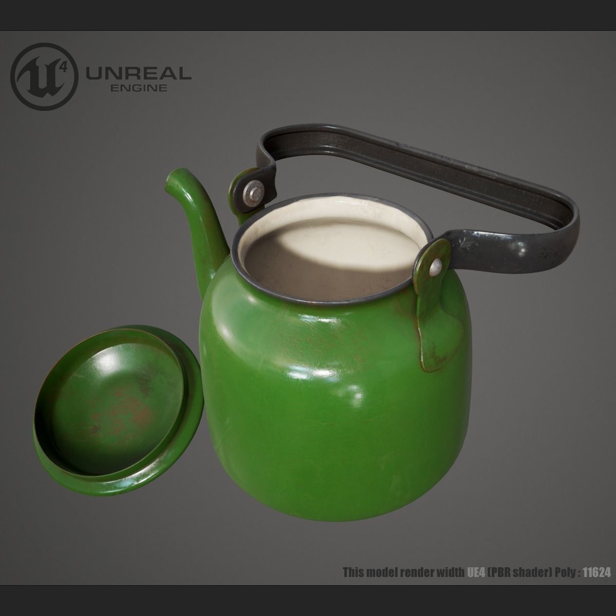 Green Teapot Low-poly 3D model_3