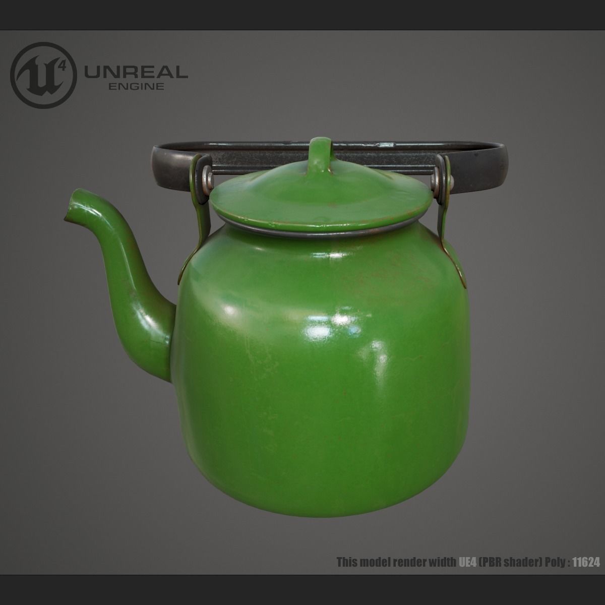 Green Teapot Low-poly 3D model_8