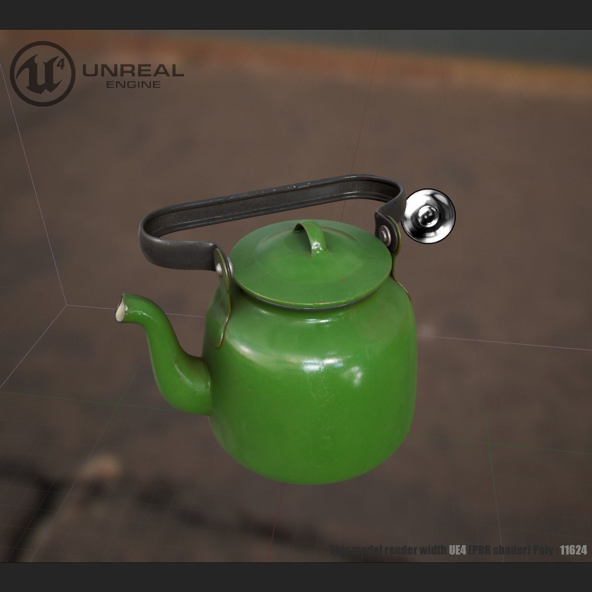 Green Teapot Low-poly 3D model_11