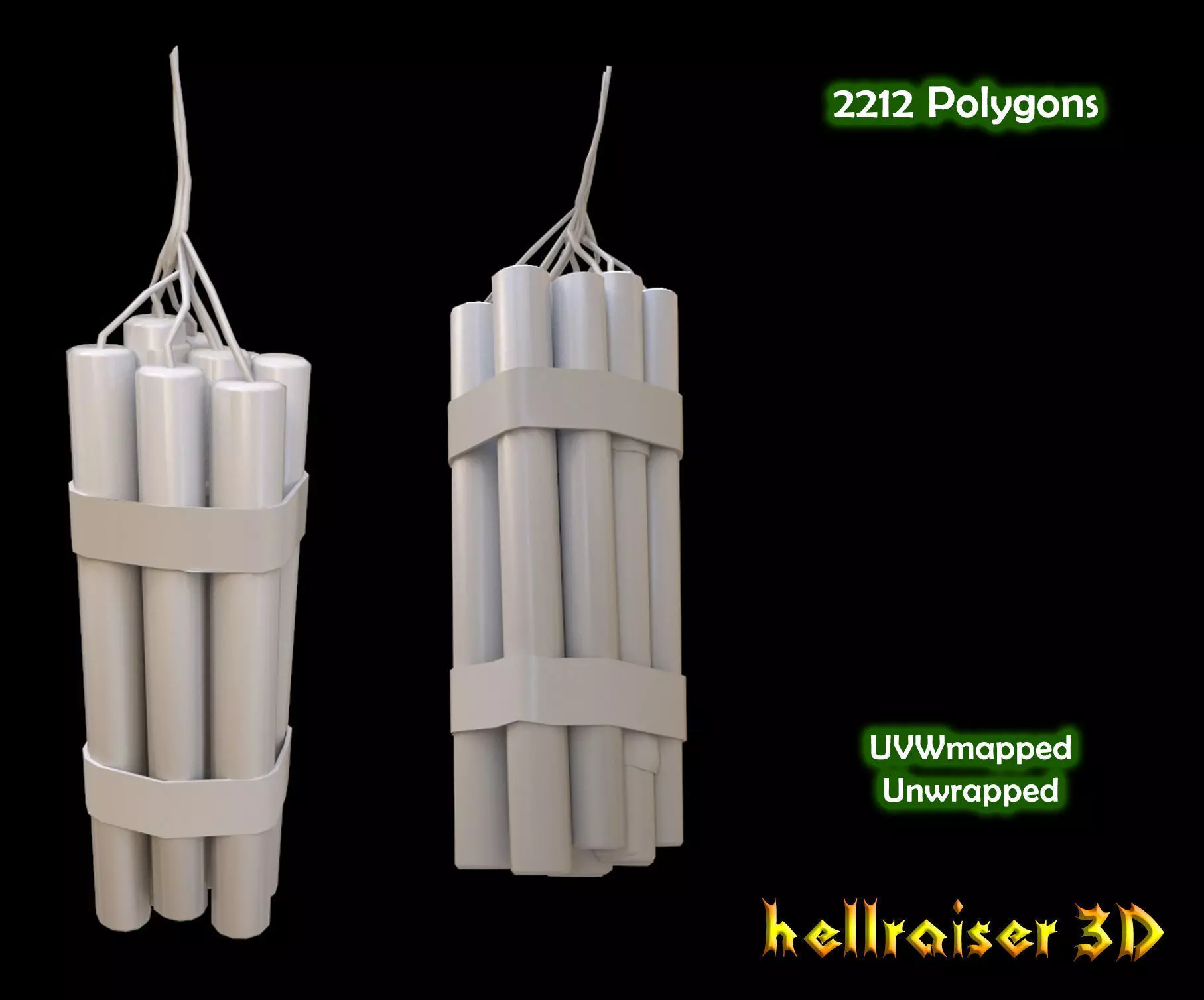 Dynamite candle hanging Low-poly 3D model_0
