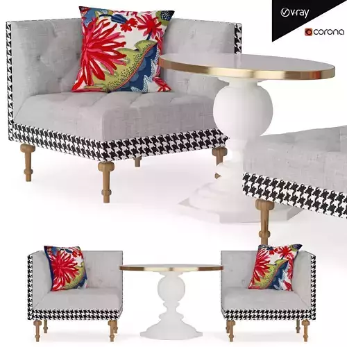 Set armchair table Low-poly 3D model