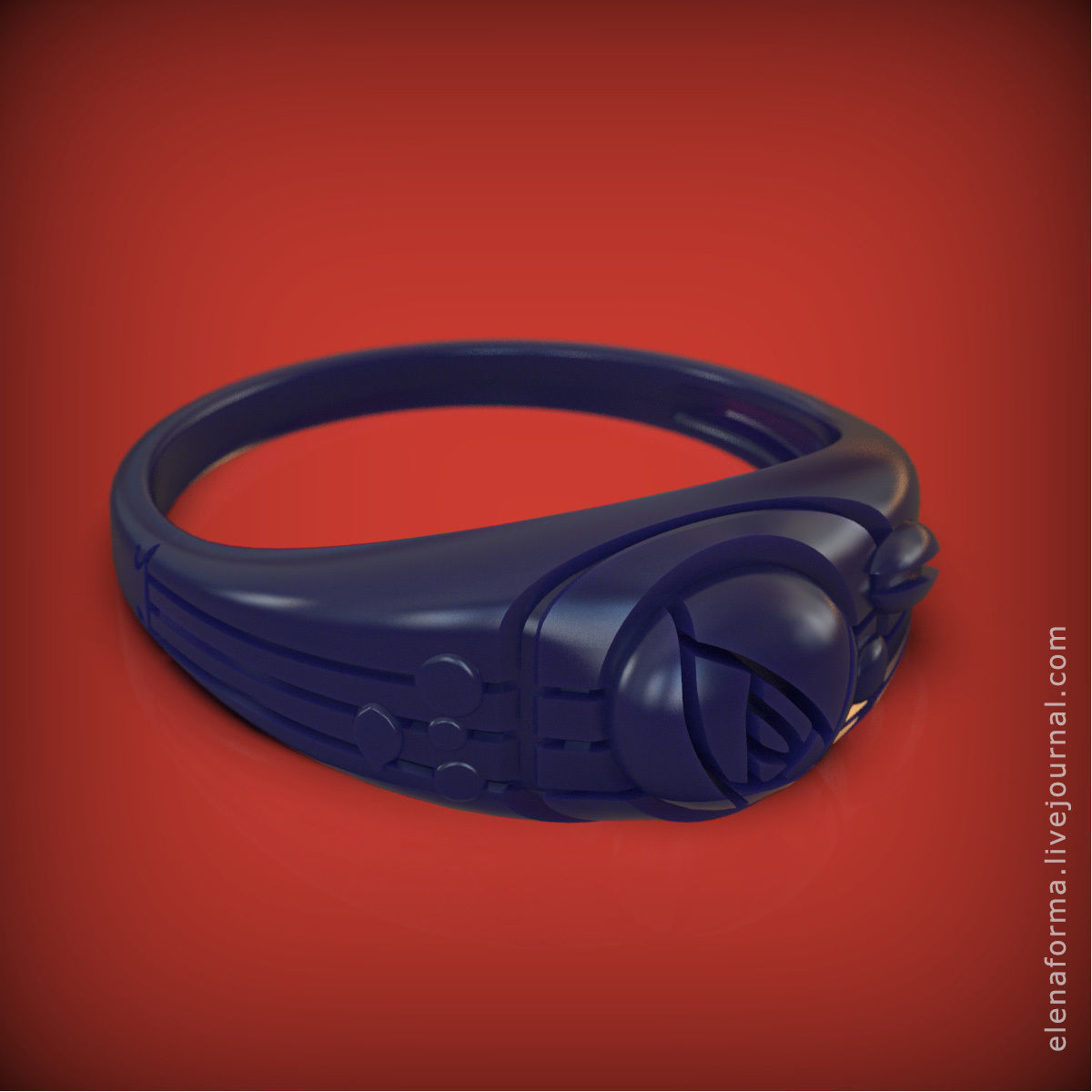 Ring with rose in art Deco style 3D print model_4