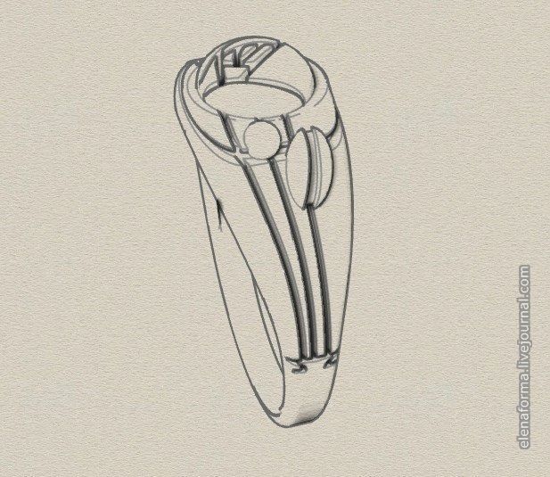 Ring with rose in art Deco style 3D print model_21